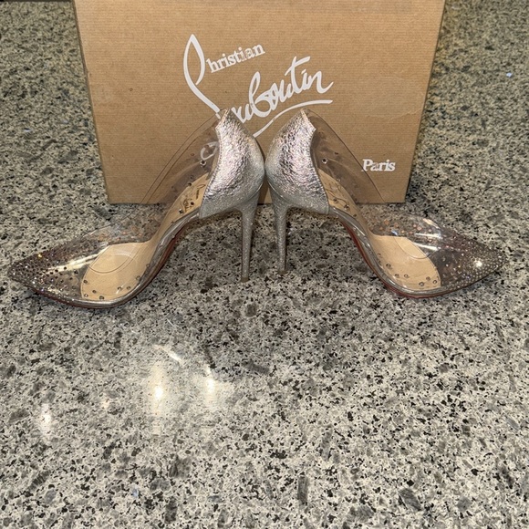 Christian Louboutin Degrastrass PVC 100/Specchio Rhinestone Clear/Silver Heels - Picture 8 of 14